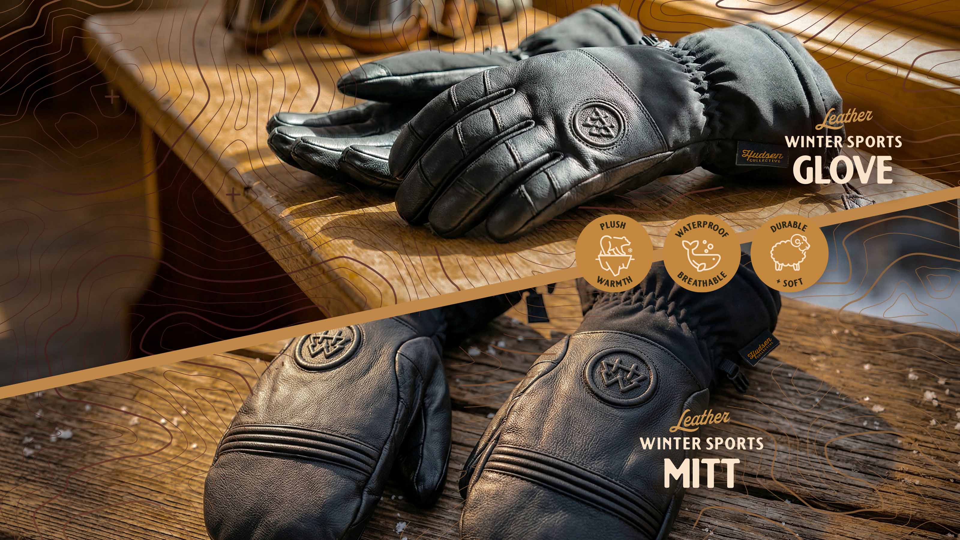 Hudsen Collective leather winter sports glove and mitt